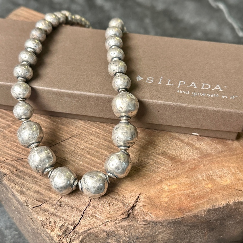 Iconic Silpada Designs .925 Sterling Silver Distressed Bead Necklace